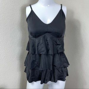 Mod Bod Black Ella Ruffle Swim Top Size Medium -Top Only